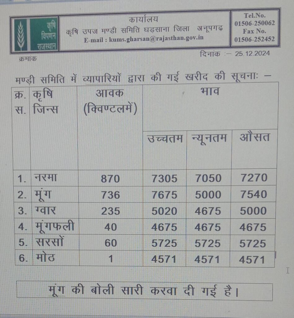घड़साना मंडी भाव 